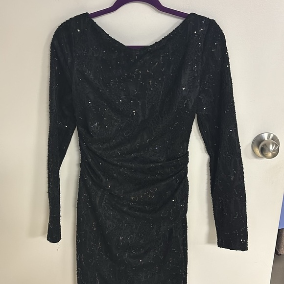 Talbot Runhof Sequin Modest Rushed Formal Maxi Dress - Picture 3 of 11